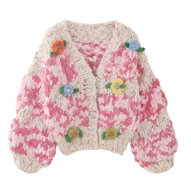 Loose 3dimensional flower color knitted cardigan <2colors>