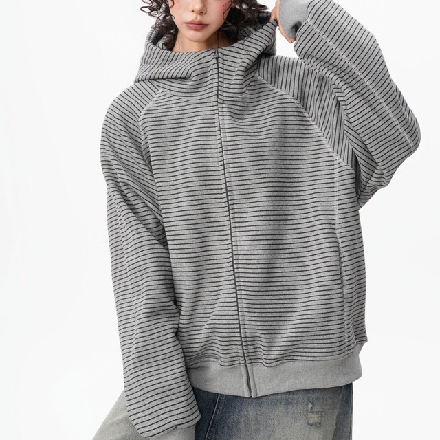 ピンボーダーコントラストステッチジップパーカー 3col   R02896