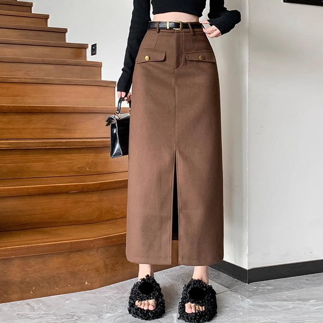 【送料無料】 ロングスカート 2色 ペンシルスカート 冬 ミモレ マキシ丈 ストレート Iライン ハイウエスト 厚手 スリット かわいい 大人可愛い きれいめ シンプル カジュアル 大人 上品 おしゃれ お洒落 こなれ感 コンサバ系 ラフ モード系 レディライク 無地 30代 40代 レディース 女性用 ママ服 デート お出かけ お呼ばれ 休日 アウトドア お茶会 女子会 授業参観 誕生日会 着回し 普段使い ファッション コーデ スタイル 楽ちん 体型カバー 美脚 脚長 定番 着痩せ 垢抜け