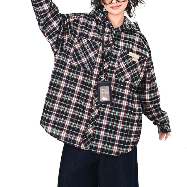 hooded multi-plaid shirt　フード付きマルチチェック柄シャツ　J1230