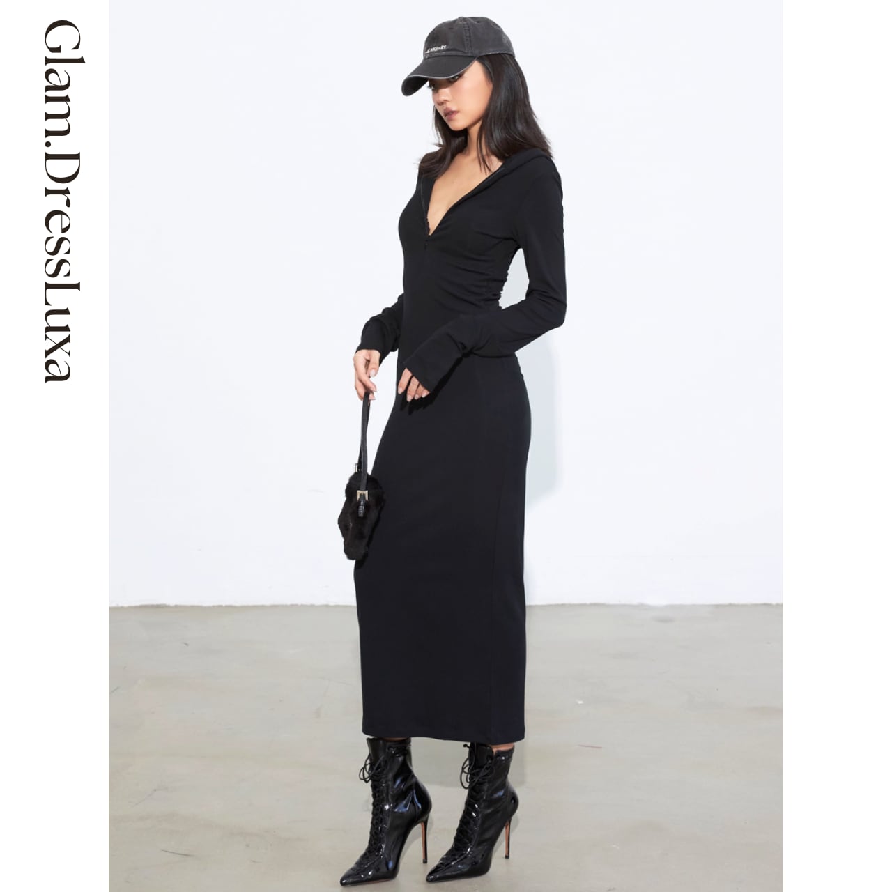 Bold Zip Hoodie Dress|_W961