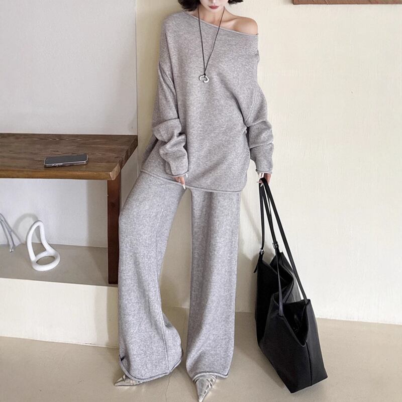 【set】オフショルトップス×ワイドパンツセット Q6682