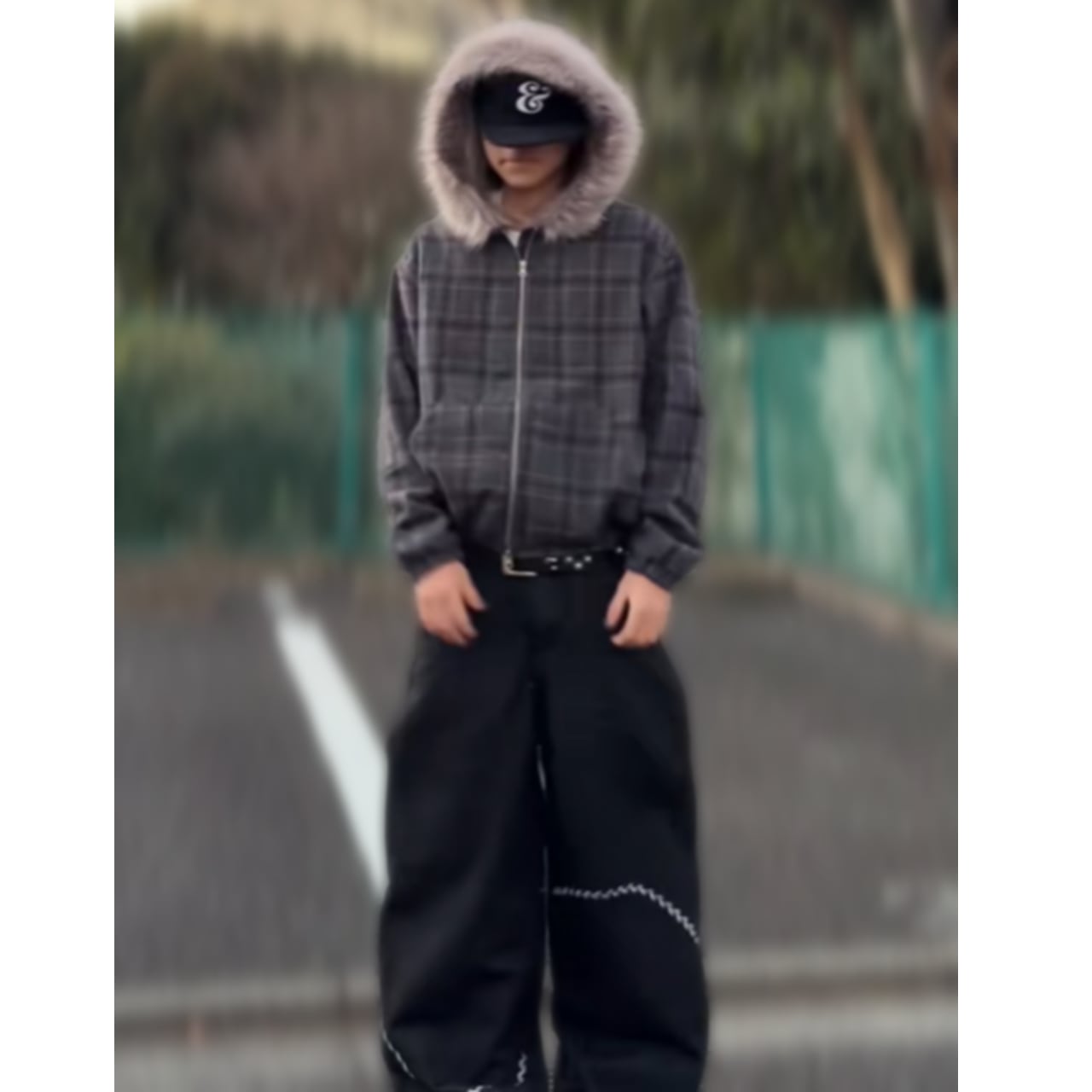 カーブステッチ ワイドバギーパンツ b00544 【S~3XLサイズ】