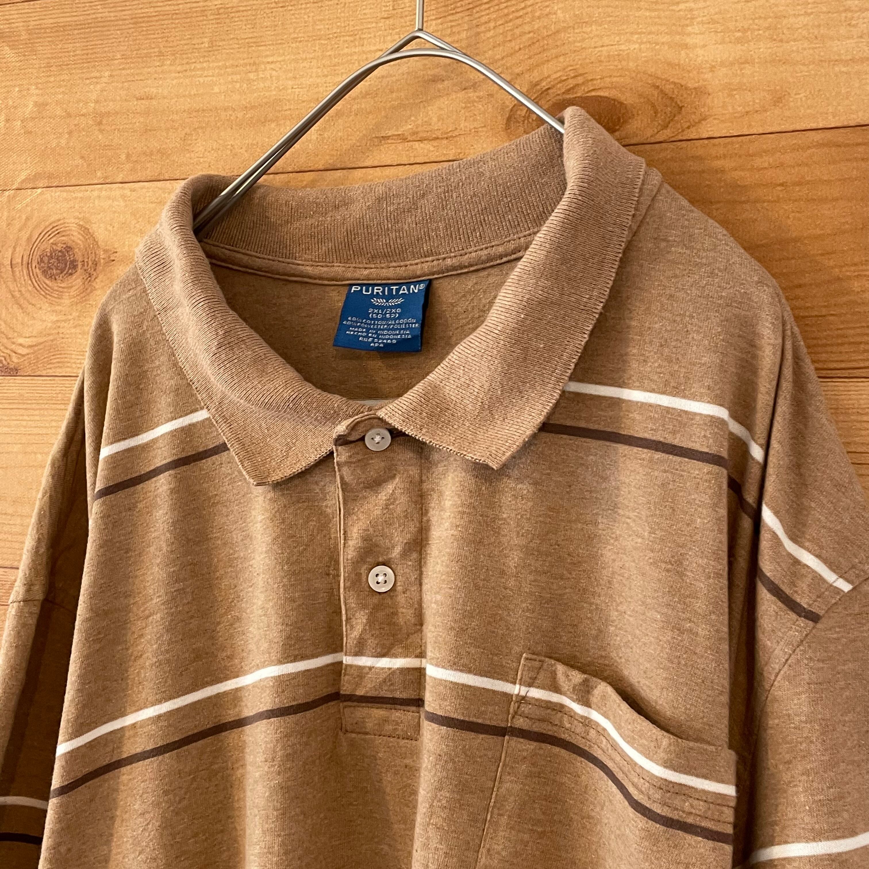 PURITAN】ビッグサイズ ポロシャツ 2XL ボーダー 胸ポケ ピューリタン 