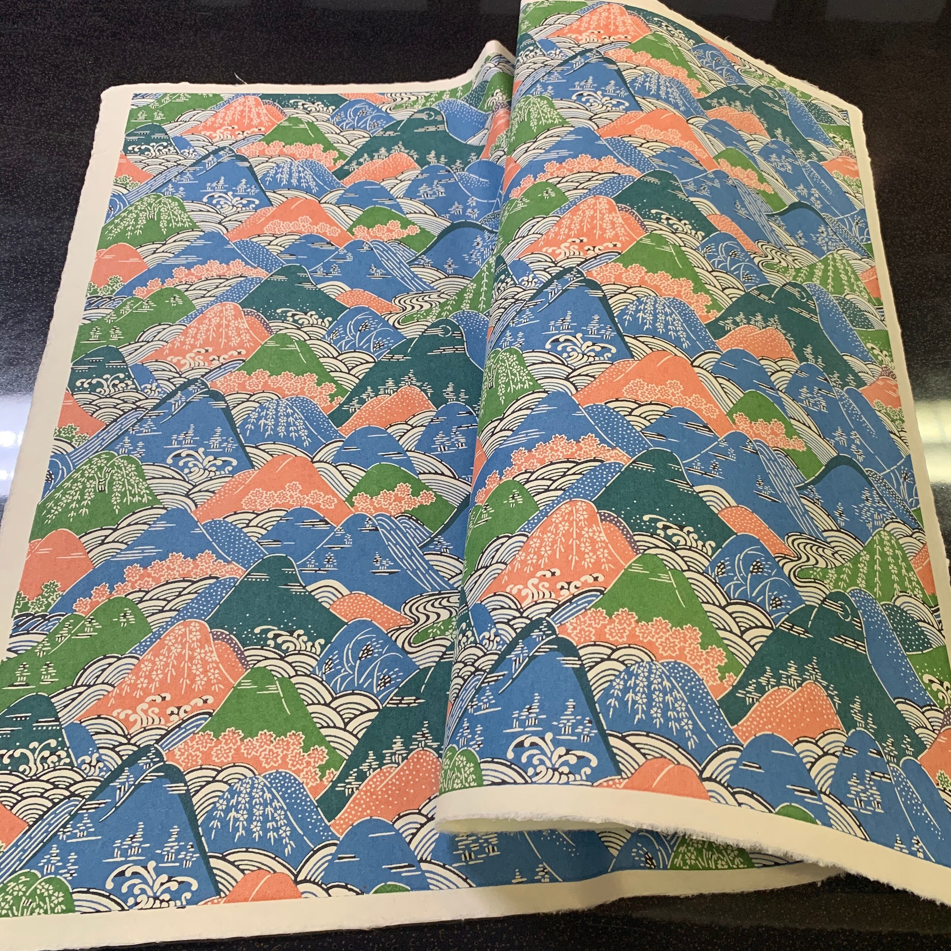 更紗 型染紙 山の風景 青 SARASA Katazome Paper WA-6243 | 森田和紙オンラインショップ《倭紙の店》