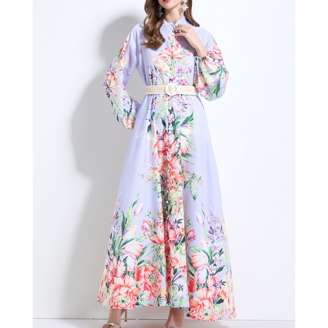 フラワーシャツフレアワンピース L1758
