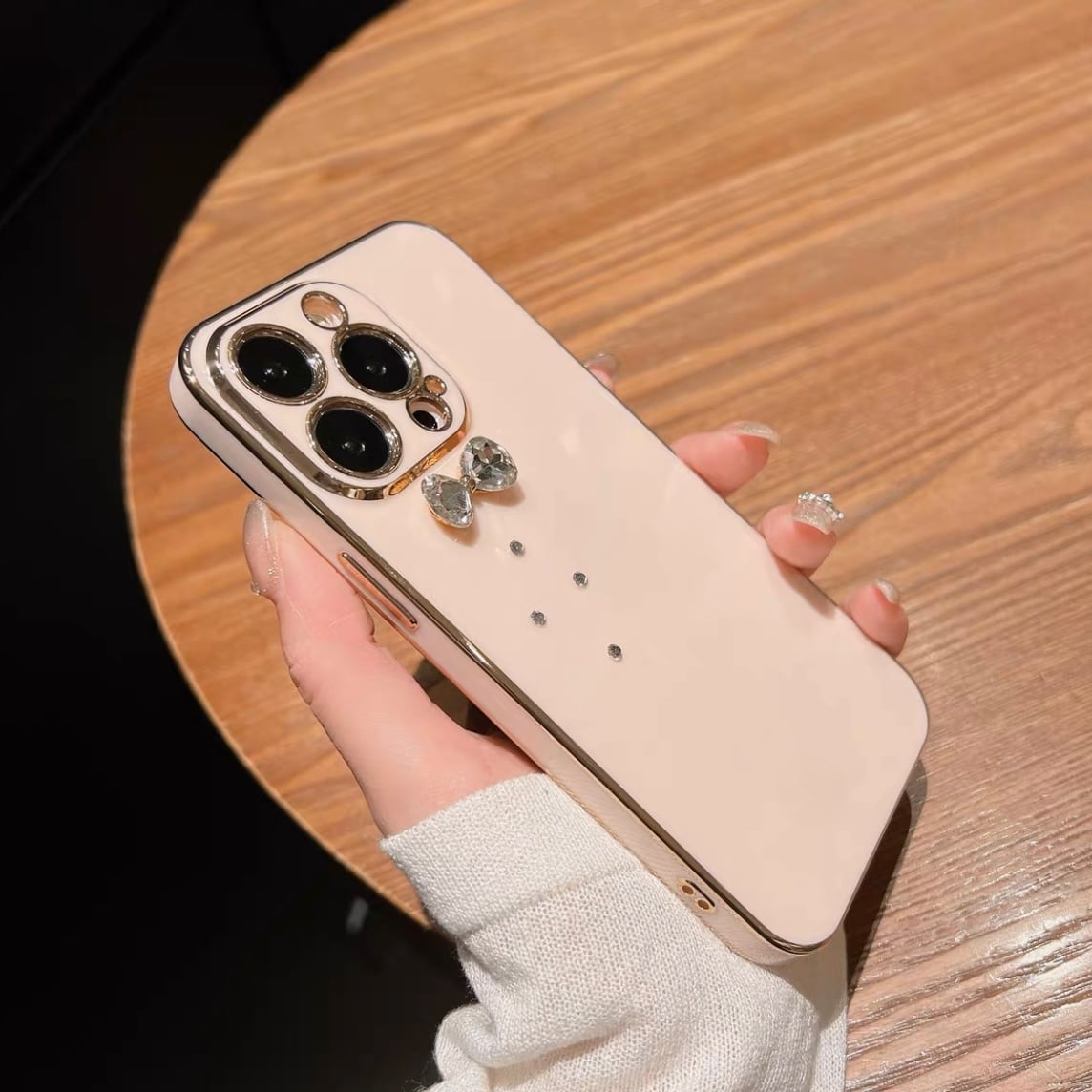 14promax】ストーンリボン♡ピンクiPhoneケース | Matey