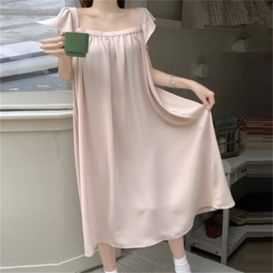 【送料無料】 ルームウェア ナイトウェア パジャマ 寝巻 ワンピース スカート ロング マキシ 袖あり 半袖 ラウンドネック Aライン フレア フェミニン フリル 薄手生地 上品 可愛い きれいめ シンプル カジュアル コンサバ 華やか おしゃれ お洒落 レトロ 無地 夏 20代 30代 40代 レディース 女性用 着回し ファッション 体型カバー 美脚 脚長 定番 プチプラ 着痩せ   フリーサイズ ベージュ くすみカラー 大人カラー ベイクドカラー ニュアンスカラー ヌーディカラー
