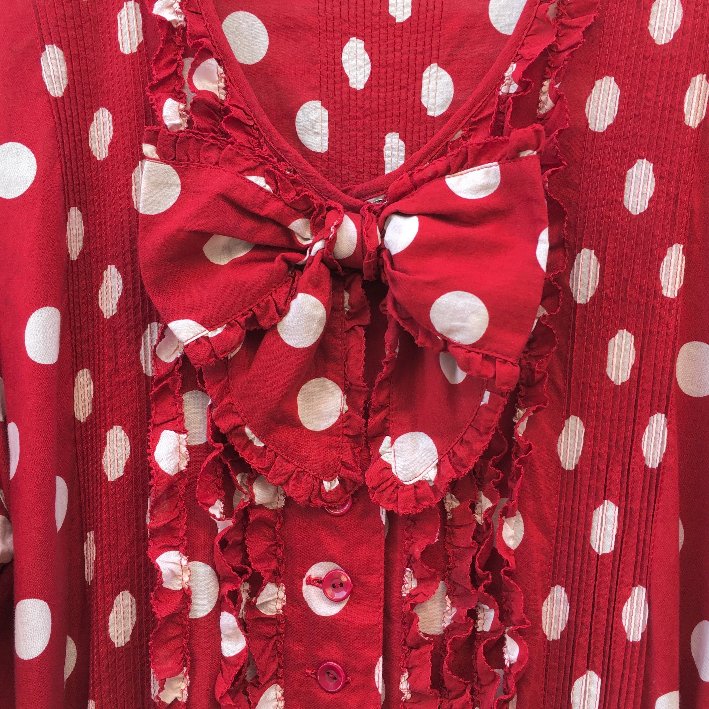 【6/10まで special price】 PINK HOUSE dot ribbon dress〈レトロ古着 ピンクハウス  ドット柄リボンワンピース 赤色 水玉 カネコイサオ 金子功〉