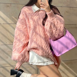 ケーブル編み ニット セーター レディース 秋冬 韓国 大人 かわいい おしゃれ 暖かい ふわふわ ゆったり Vネック 長袖 ドロップショルダー 大人可愛い 大人女子