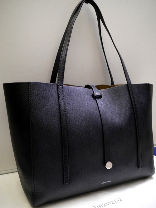 美品◆TIFFANY&Co. ティファニー ショッピングトート LARGE ユニセックス A4対応ビジネス可 サフィアーノレザー トート バッグ黒◆便利な大容量トート♪