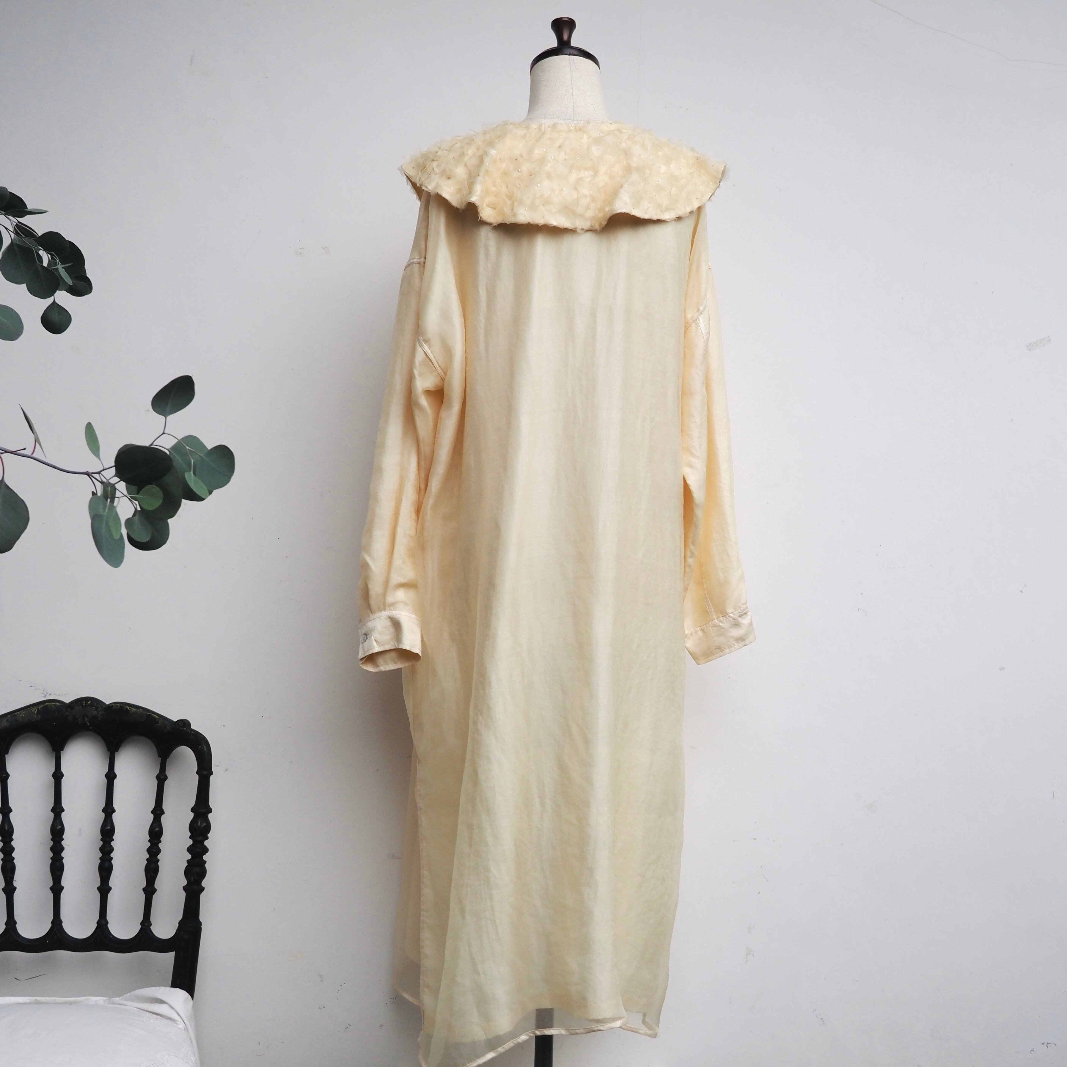 BUNON/Flower Layered Silk one piece coat/シルクワンピースコート
