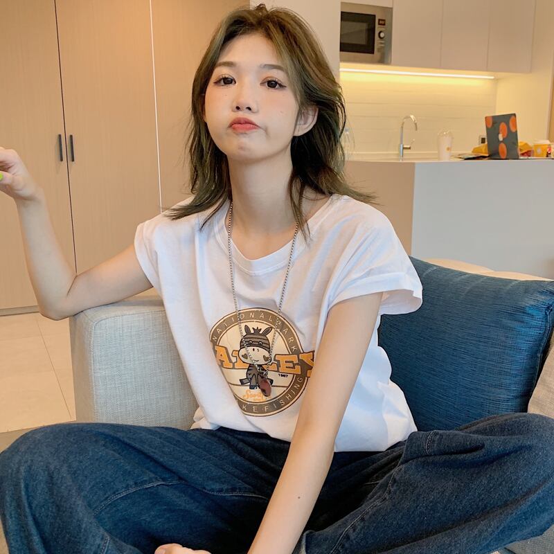 ホワイトノースリーブTシャツ サマースタイルルーズ 夏物 試着室17334369152