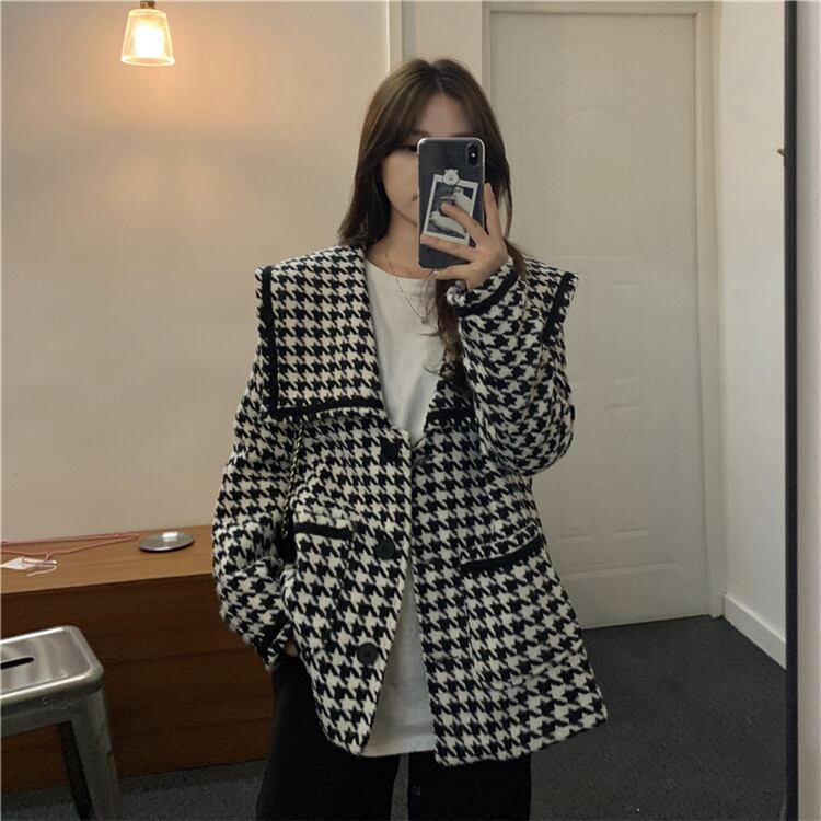 今シーズン大注目! 気高い ゆったりする スリム ギャザリング 中・長セクション 千鳥格子