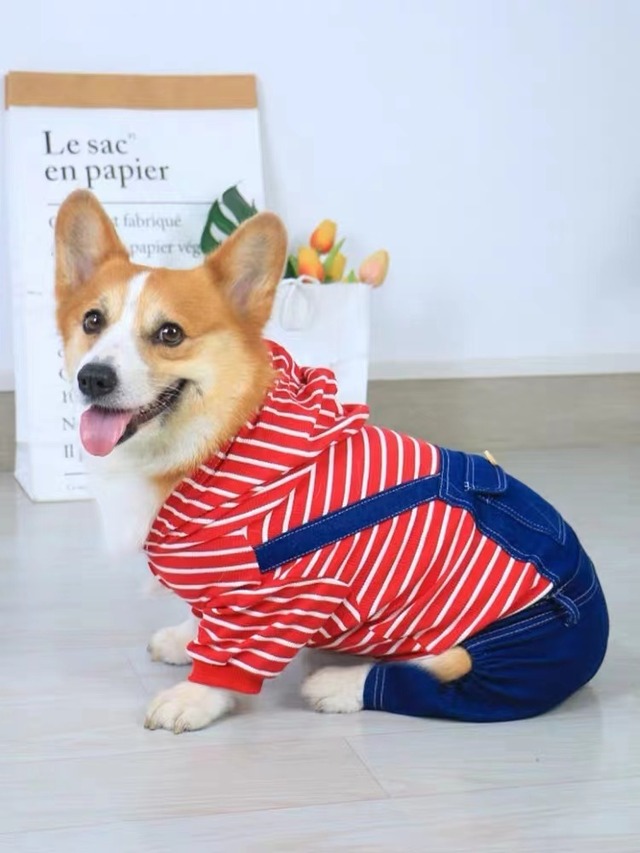 ＜4色展開＞フード付きボーダーポケットロンパース0448