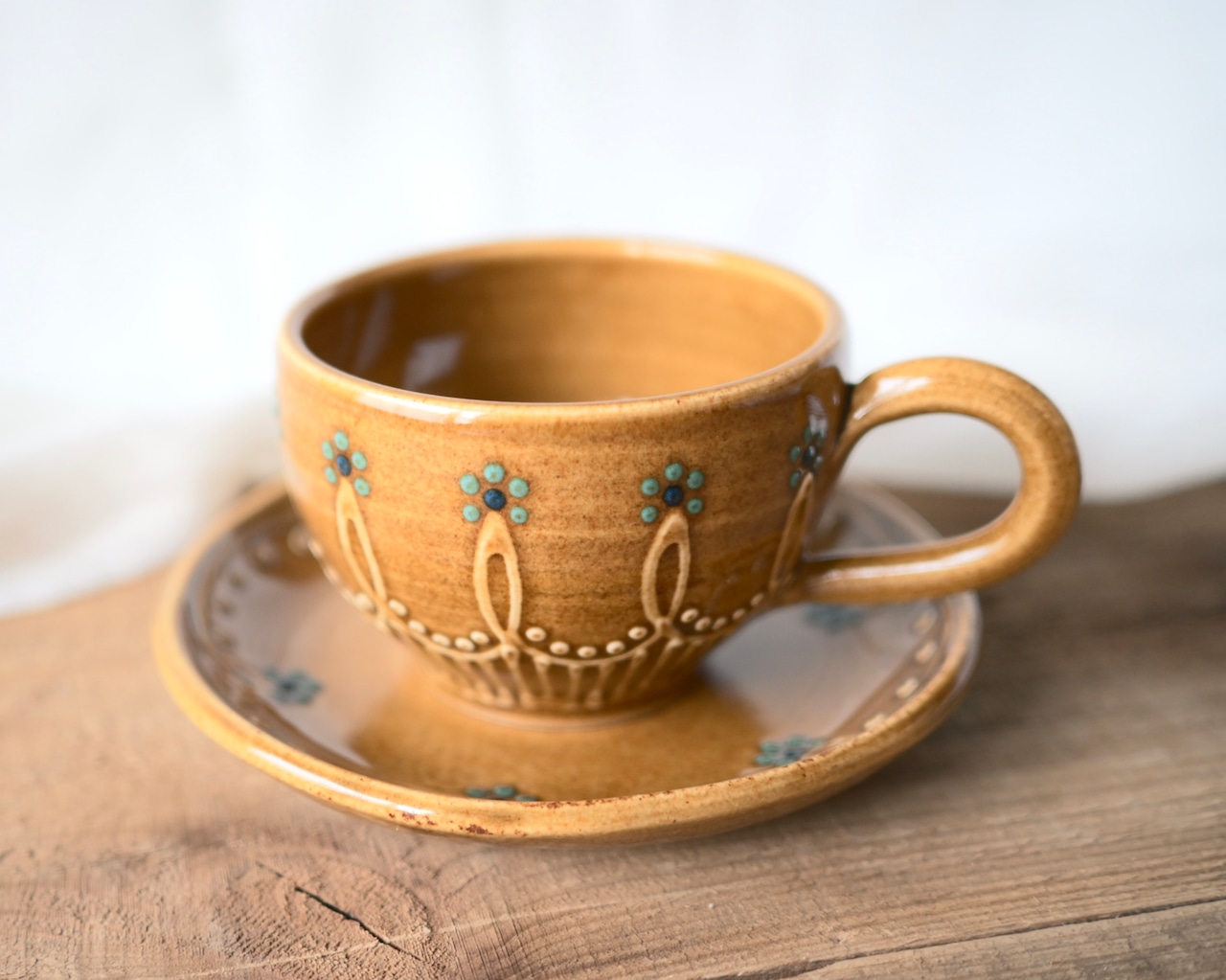 カップ&ソーサー キャメル×ブルーフラワー / 古谷 萌仁香 画像2