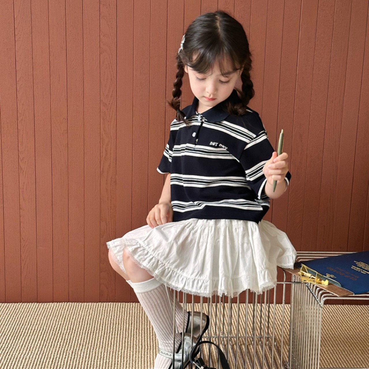 夏ユニセックスボーダーpoloＴシャツORスカート