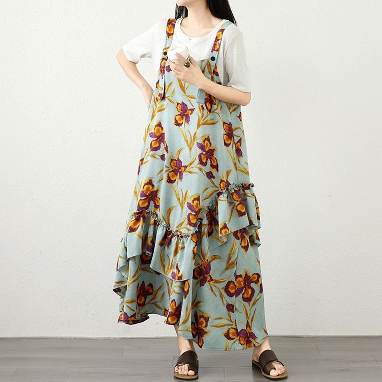 DRAPED FLORAL CHIFFON CAMI LIGHT DRESS M-17957