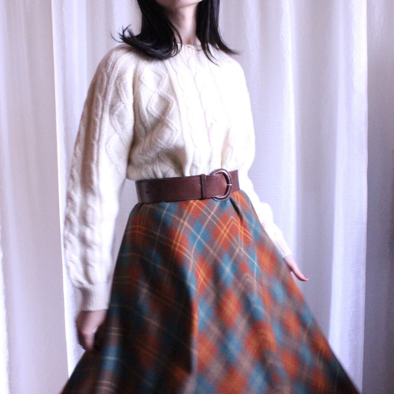 チェックスカート フレアショート