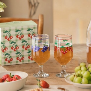 【2個セット】retro fruit glass set 375ml / レトロ フルーツ コップ セット ベア ゴブレット ガラス 韓国雑貨