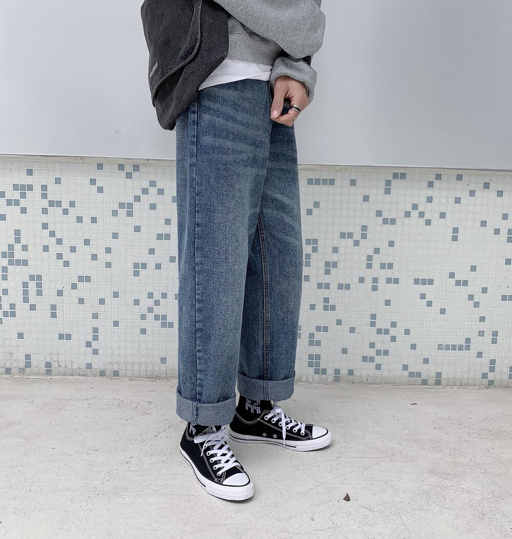 全1色 デニム パンツ ストレート カジュアル シンプル 無地