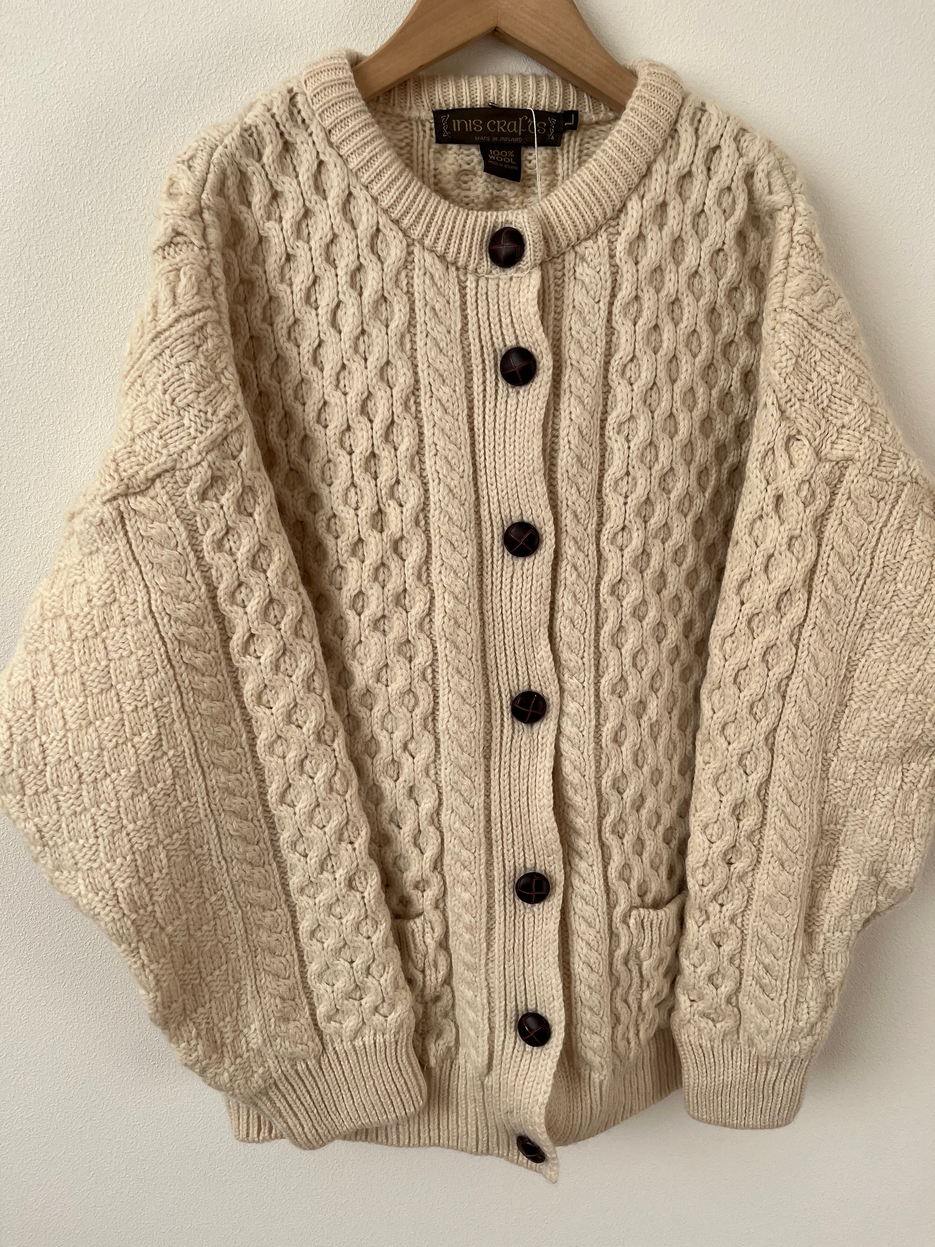 古着 アイルランド製 アラン編みカーディガン