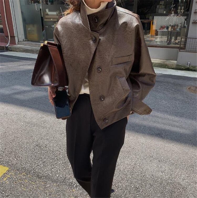 通勤する 新品 秋 PUレザー コート 短いスタイル 単体ボタン ハンサム 気高い オシャレ シンプル