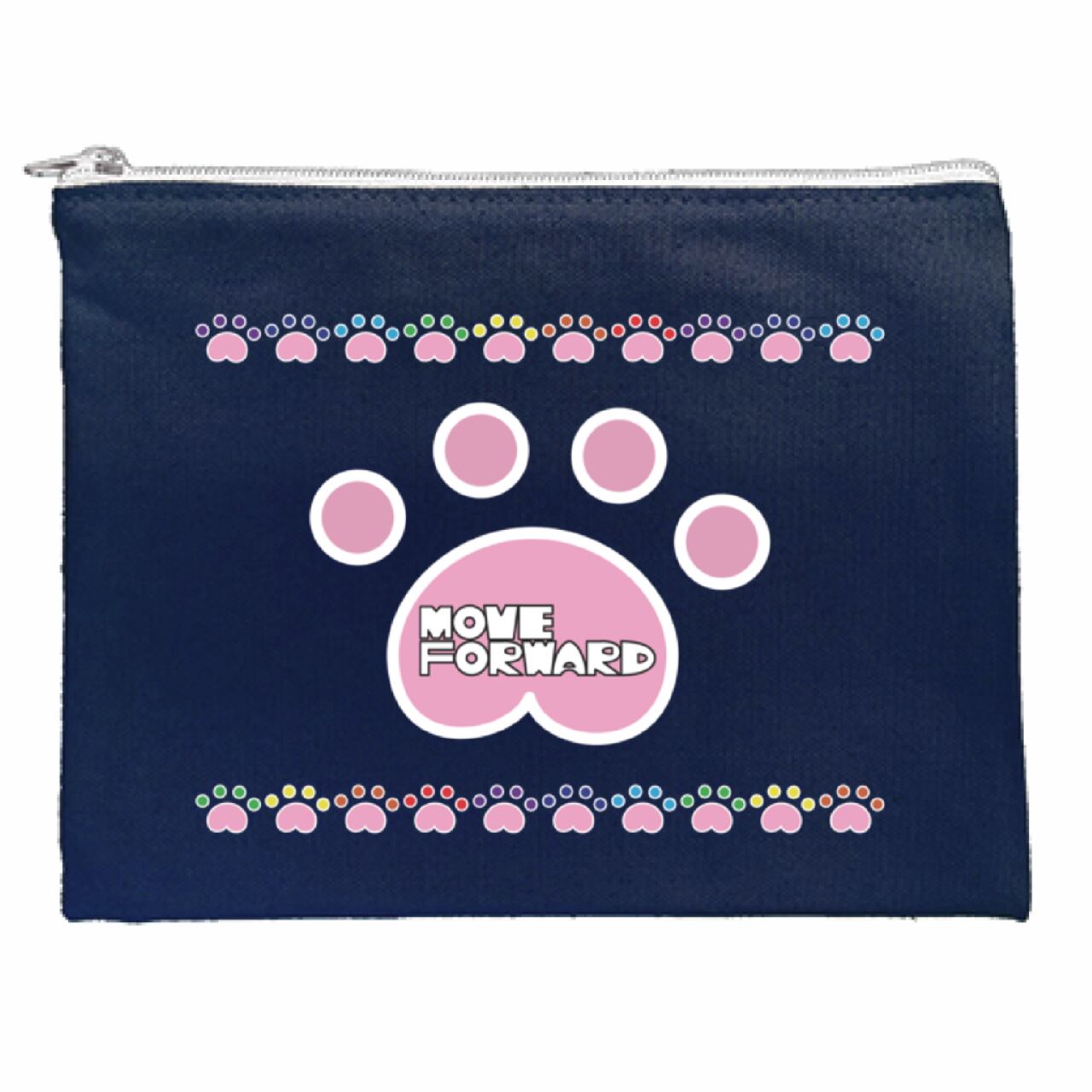 DHD(M)051【キャンパスフラットポーチ（ミッドナイトブルー）　足あと】