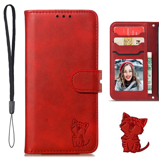 Lsscase 兼用 iPhone16 ProMaxに向け ケース 手帳型 あいふぉん16プロマックスに対応 カバー アイフォン1 6プロマックスに適用 携帯ケース スマホケース スマホカバー 携帯カバー ストラップ付き カード収納 財布型 ベルトマグネット スタンド機能 猫 耐衝撃 レッド