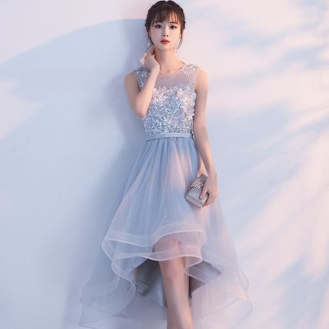 フィッシュテール 水色フレアパーティードレス 結婚式 二次会 | BIANKA