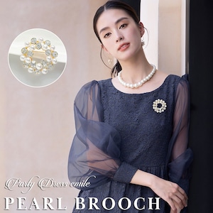 即日配送 送料無料 ブローチ アクセサリー レディース パール クリスタル ラインストーン ゴールド パールブローチ 二重 パーティー お呼ばれ 結婚式 二次会 行事 フォーマル ジュエリー エレガント プレゼント emile0375