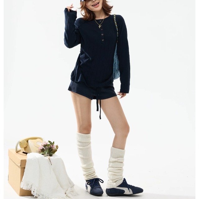 random-line henley veck long tee　ランダムラインヘンリーネックロングティー　J2111