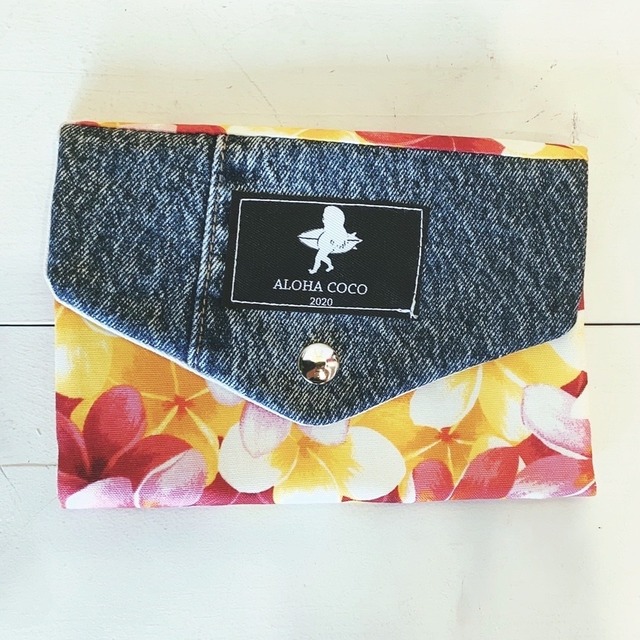 プルメリアデニム通帳カードケース【ダークブルーB】