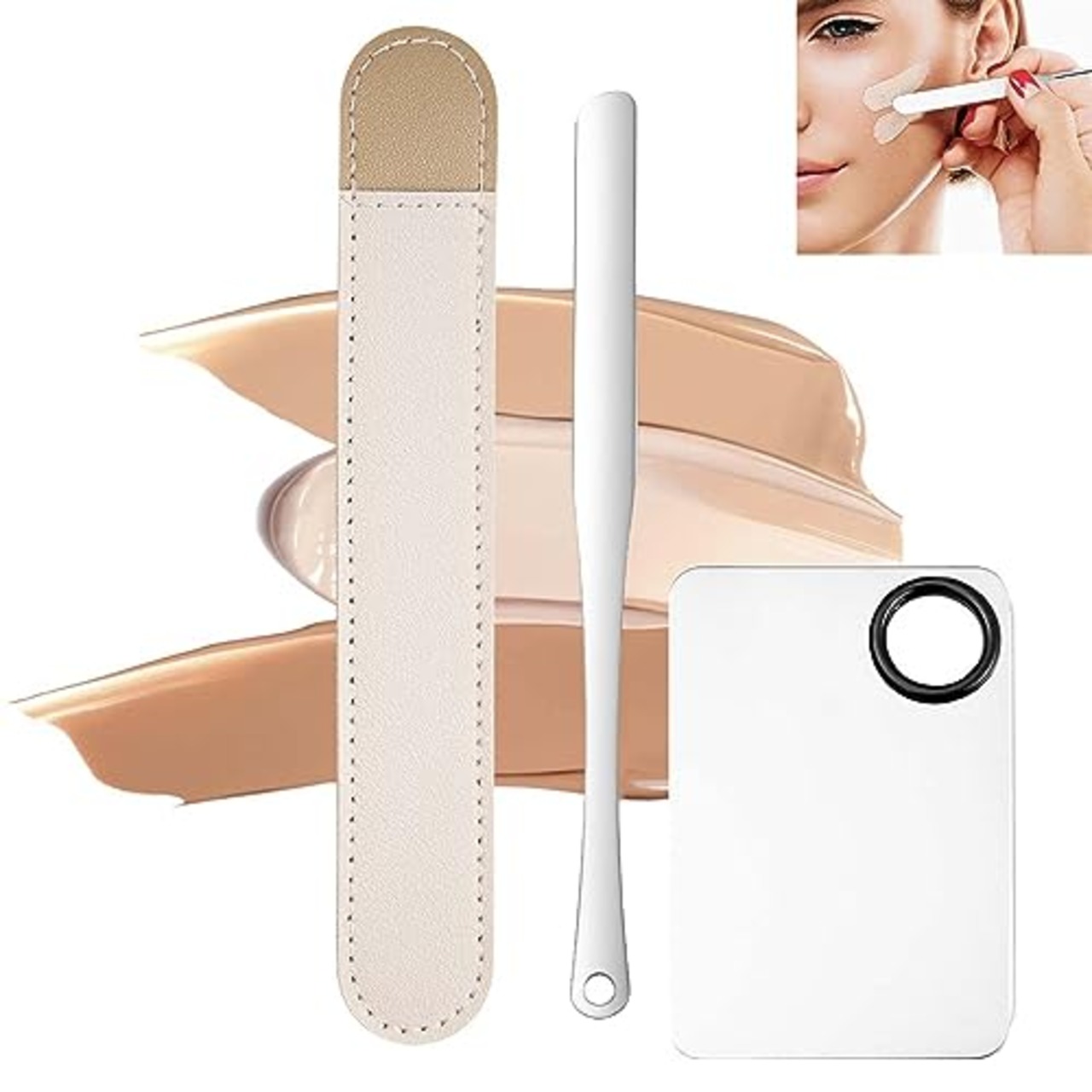 スパチュラ メイク 【3個セット】スパチュラ化粧品ツール+ステンレス・パレット 化粧品 メイク用スパチュラファンデーション、アイシャドウ、口紅を混ぜ合わせるDIYファンデーションクラフト