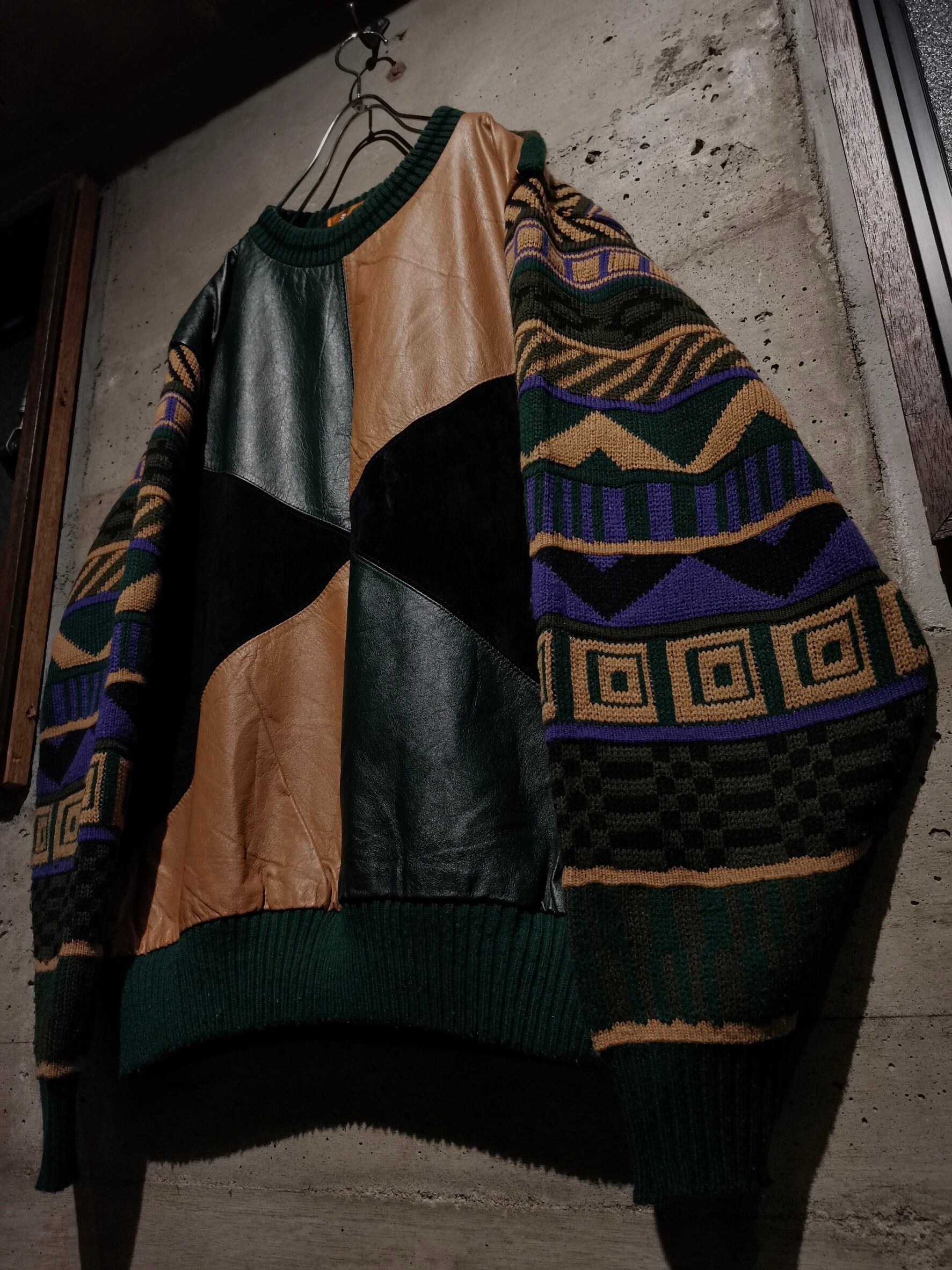 Caka】Leather Switching Design Multicolored 3D Knit | Caka(カカ 