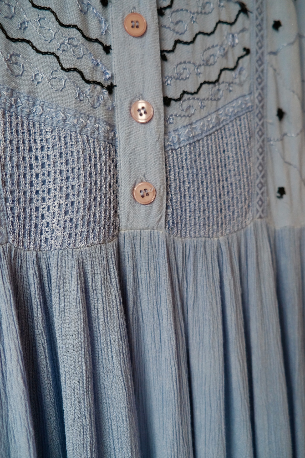 Misty blue embroidered maxi dress