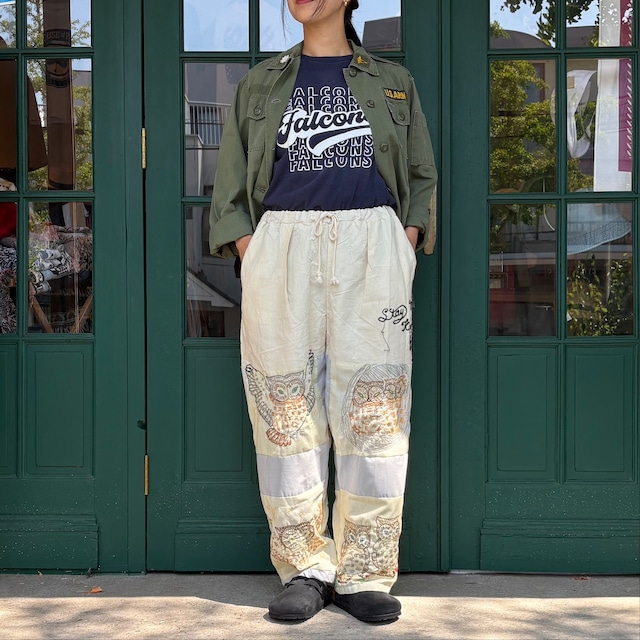 Antique French Lien & Owl Patchwork Pants
