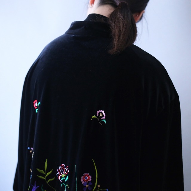 "花×鳥" 刺繍 full pattern over silhouette special velours shirt