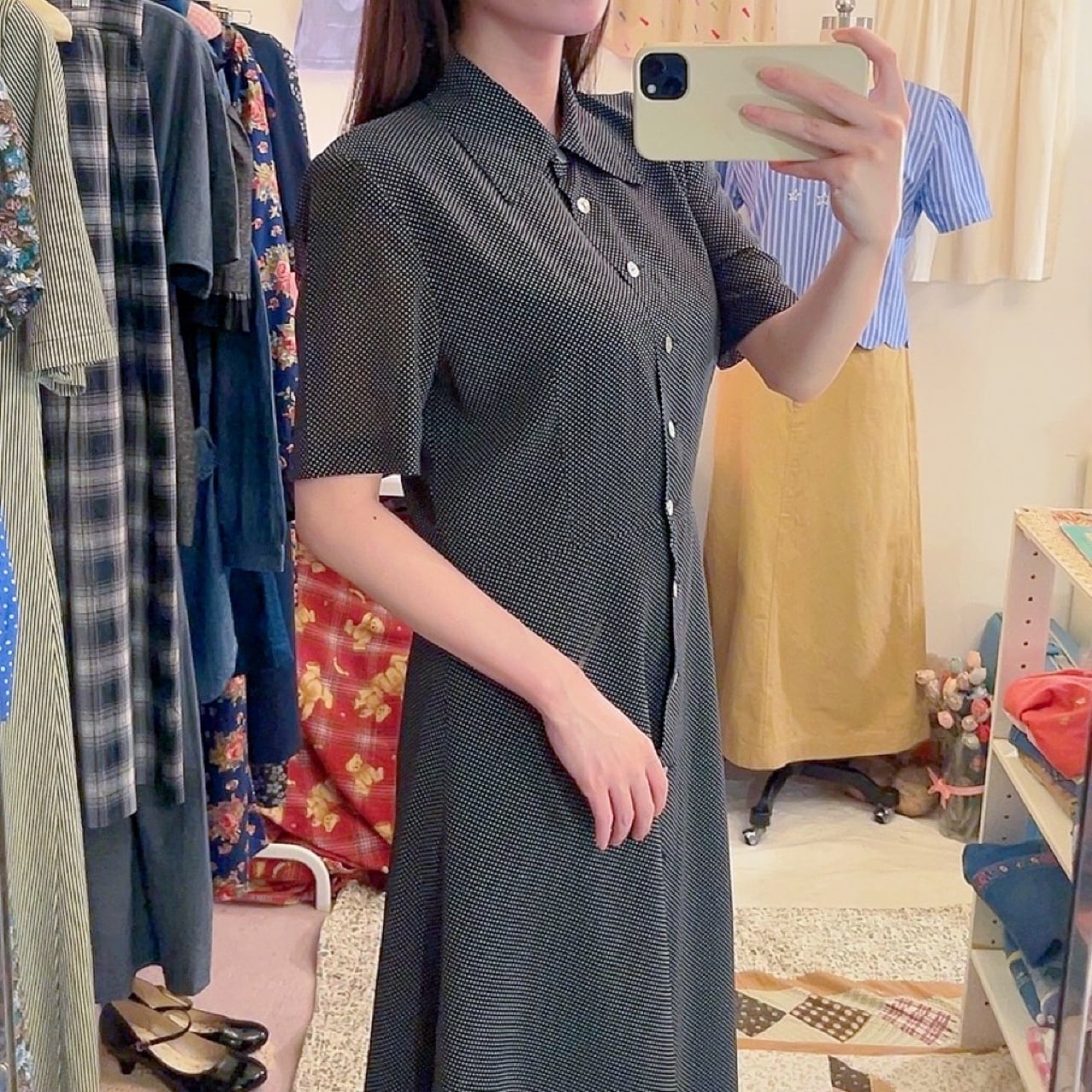 pin dot front button one-piece