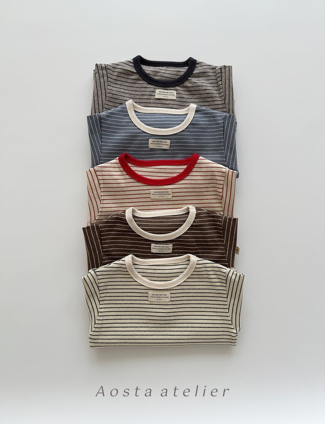 【Aosta】MomentボーダーリブTシャツ ブラウン 70~100cm - 10