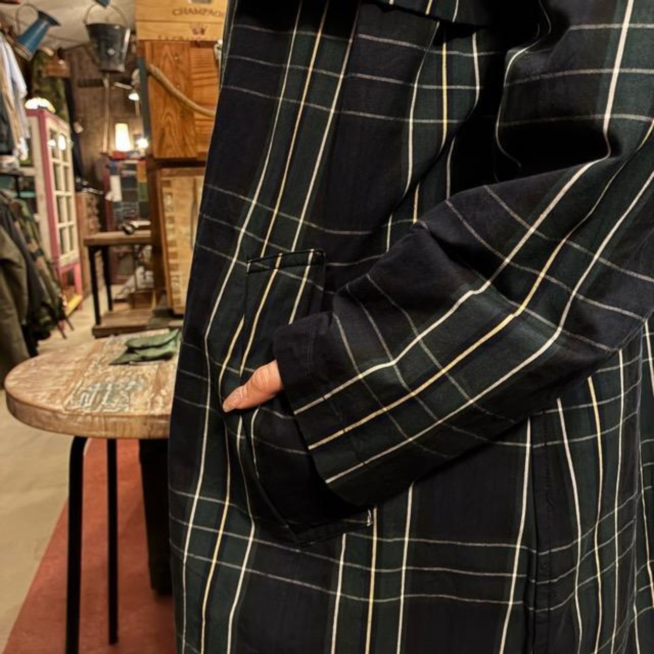 TISSU High Density Effortless Trench Coat in Blackwatch Tartan, Green and Black, Water-Repellent, Pollen-Guard, Raglan Style
