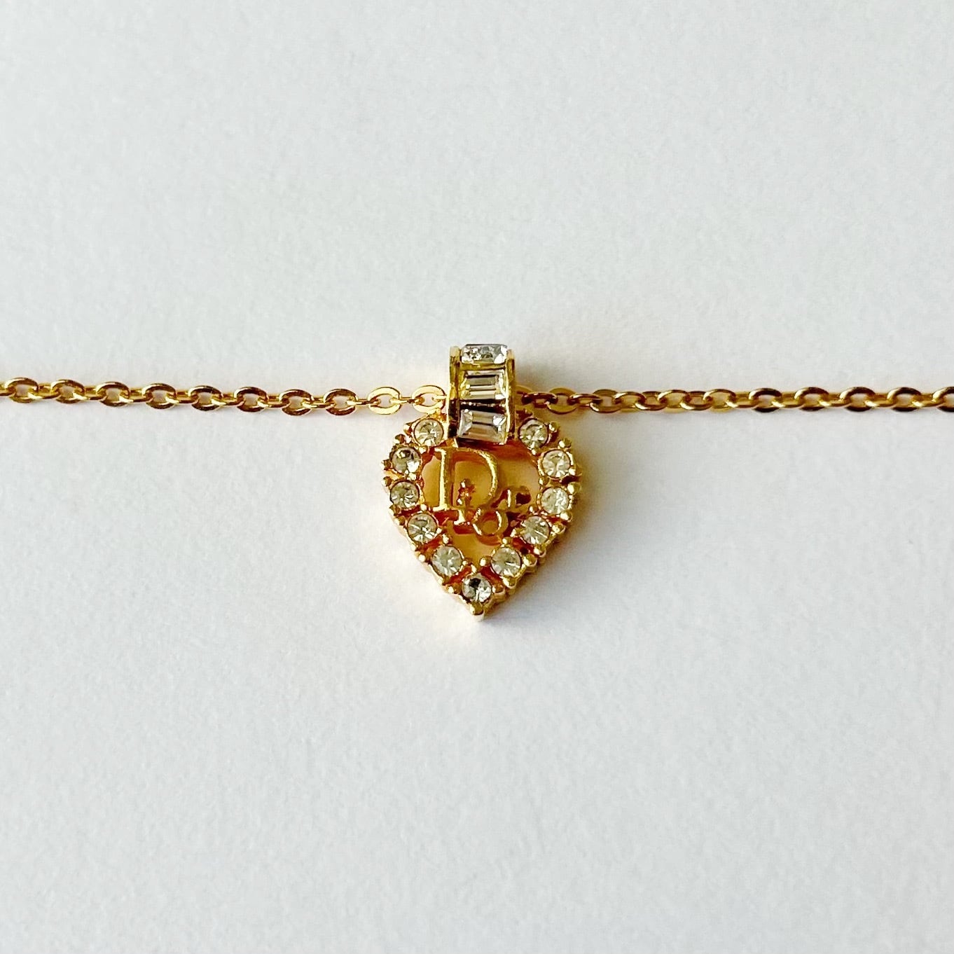 N7077】Christian Dior heart rhinestone necklace/クリスチャン