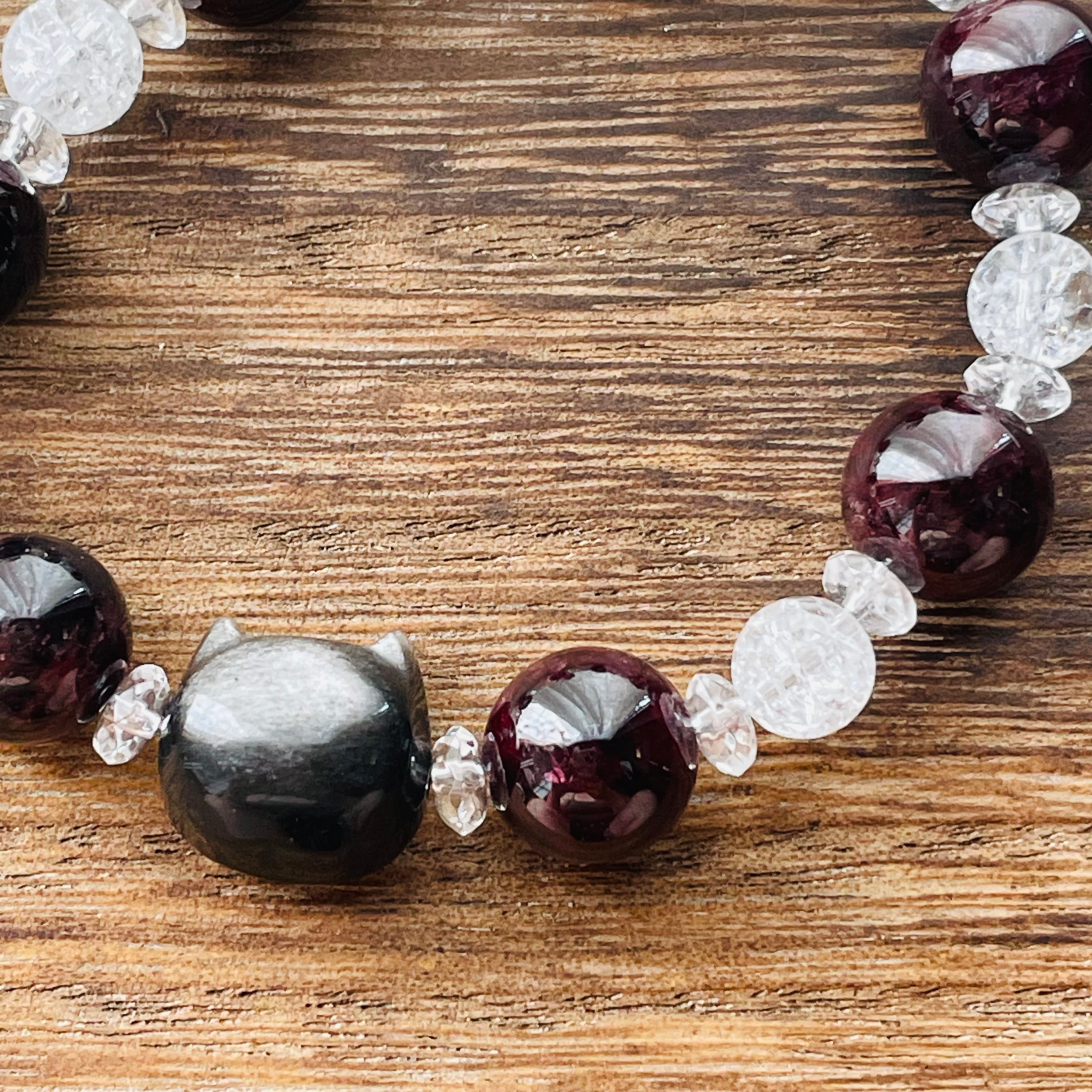 31242-⑱猫×パワーストーン|ブレスレット|魔除け・心身の安定| ネコ ねこモチーフ 猫雑貨 猫グッズ アクセサリー 天然石 プレゼント ギフト レディース