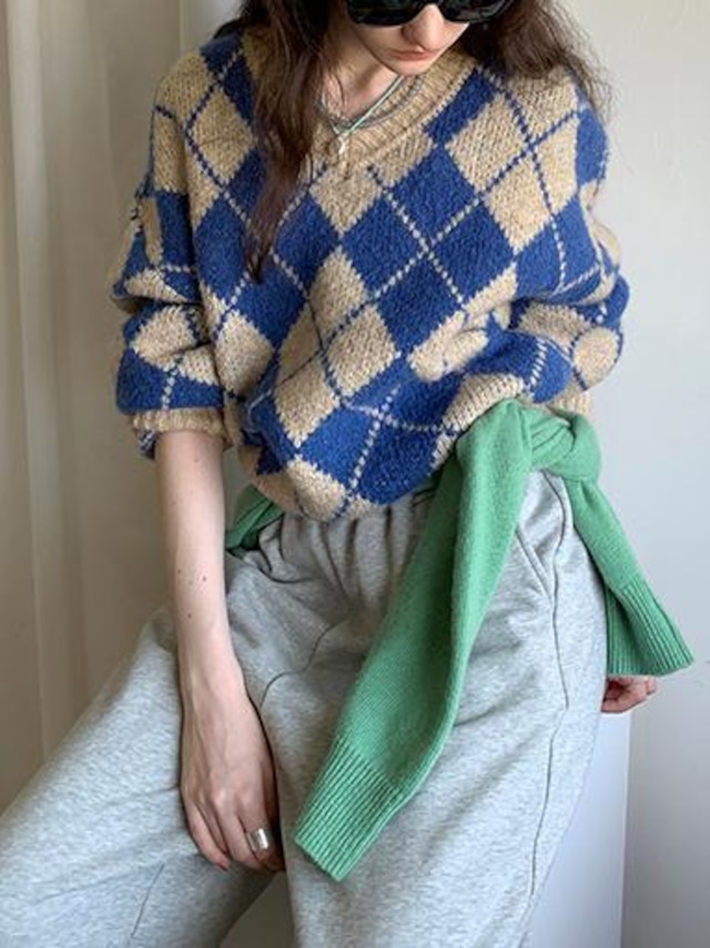 V-neck argyle knit（Vネックアーガイルニット）c-622