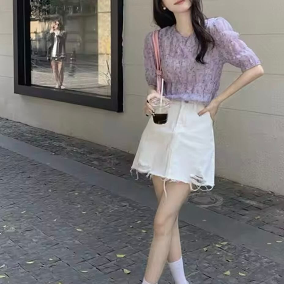 花柄シフォンブラウス