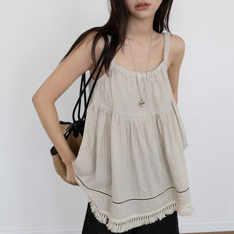 テンセルリネンタッセルAラインキャミソール 2color [am03863] | amgot