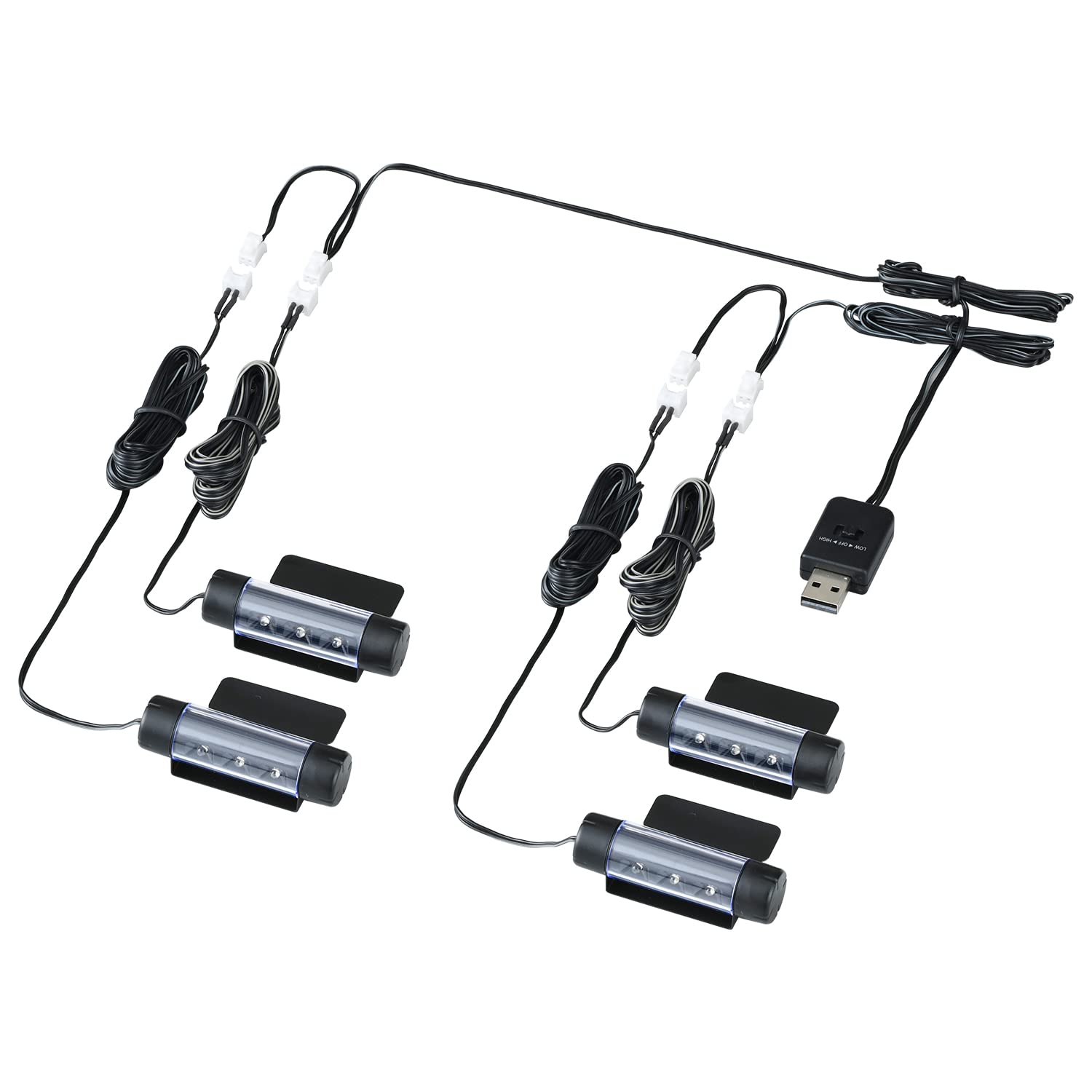 セイワ(SEIWA) 車内用品 USBフロアライト4連タイプ イルミネーション USB電源 F335 高輝度ブルーLED使用 照射角度調整可能 光量調節機能付き