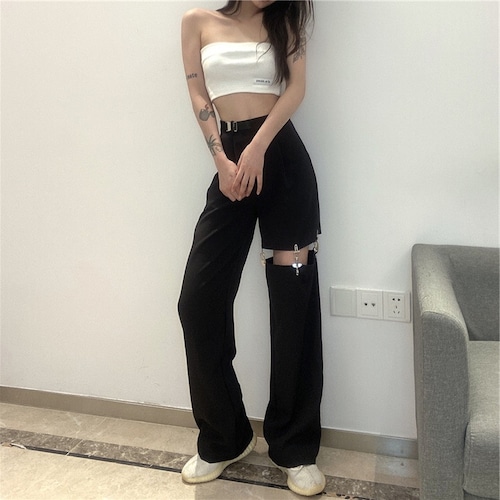 asymmetry cutout pants / l0771