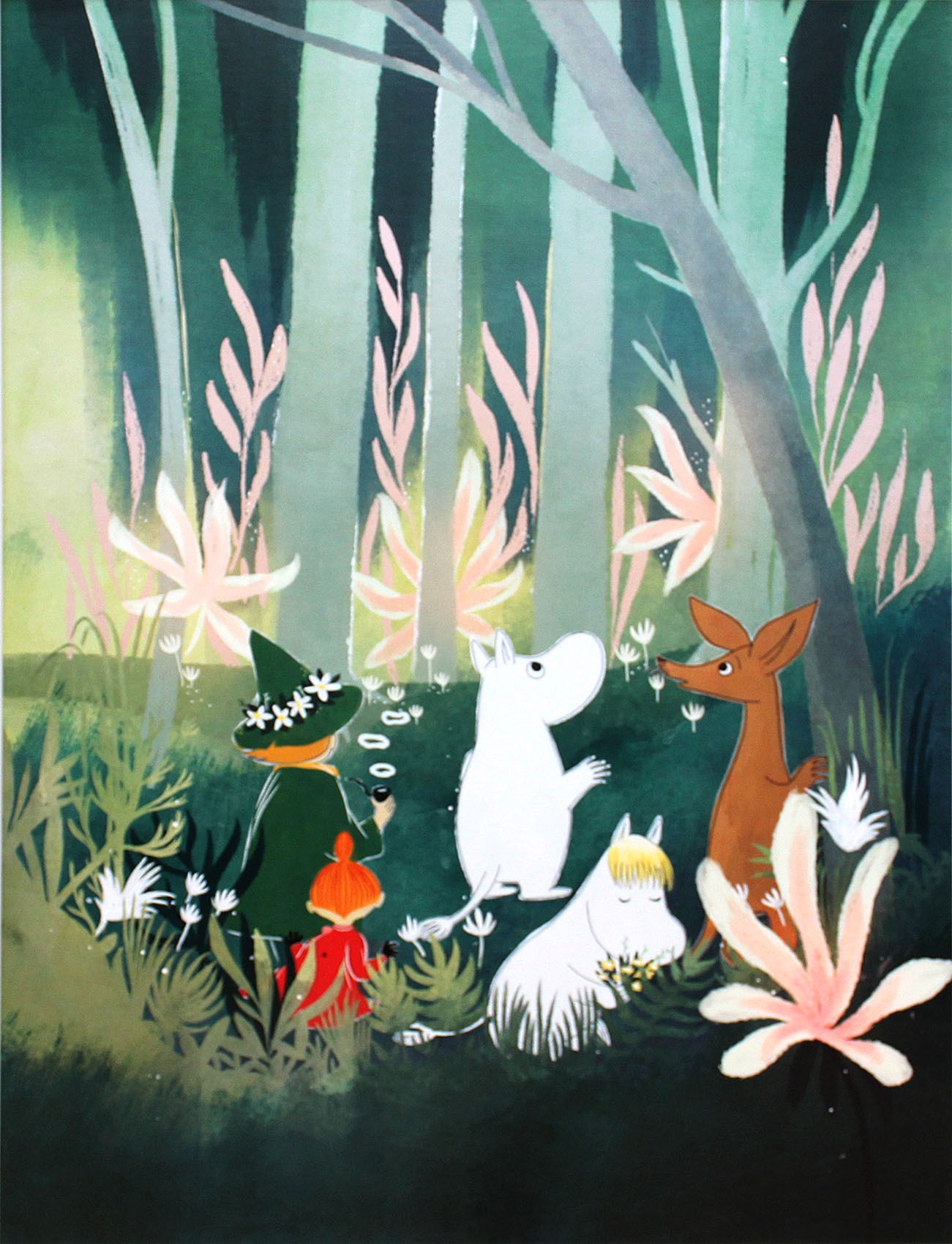 ムーミン 北欧 Karto「森の中のムーミンと仲間達」送料無料 フレーム 展示用フック付アートポスター 絵画 インテリア アート