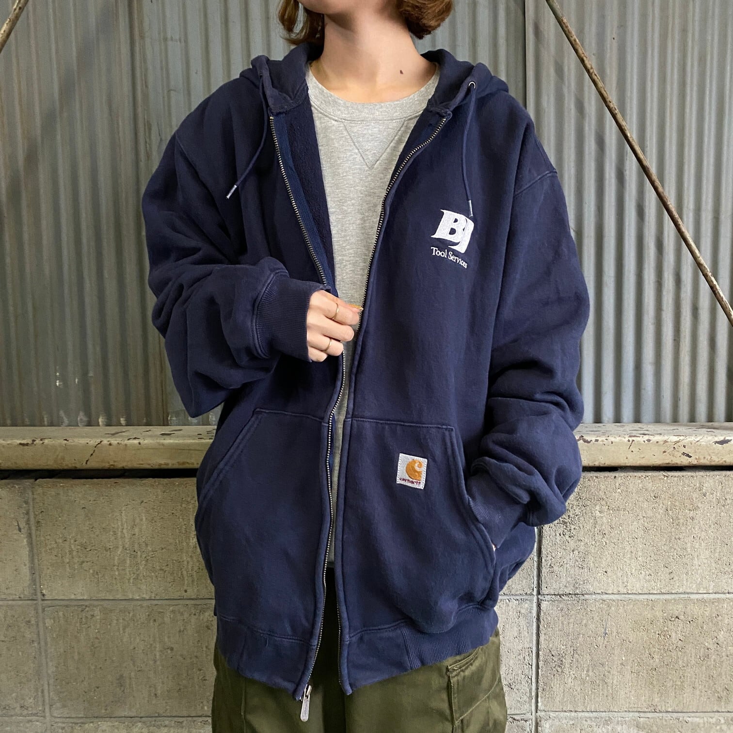 レア 企業ロゴ Carhartt L フルジップ パーカー カーハート